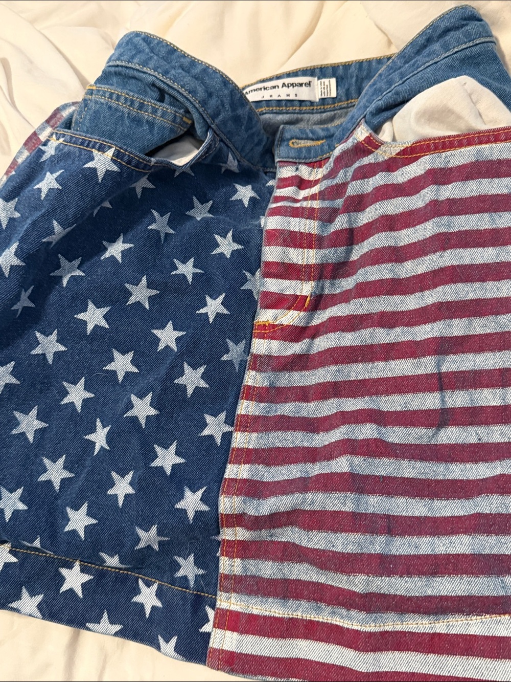American Apparel Red, White & Blue Flag Denim Mini Skirt